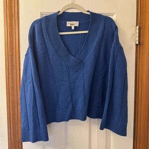 Derek Lam Denim Blue V-Neck Sweater, Cropped Boxy Fit